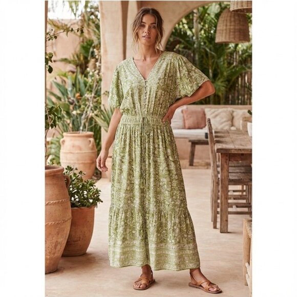 Lea Elegant Green Floral Maxi Dress - Size 3X - Picture 6 of 6
